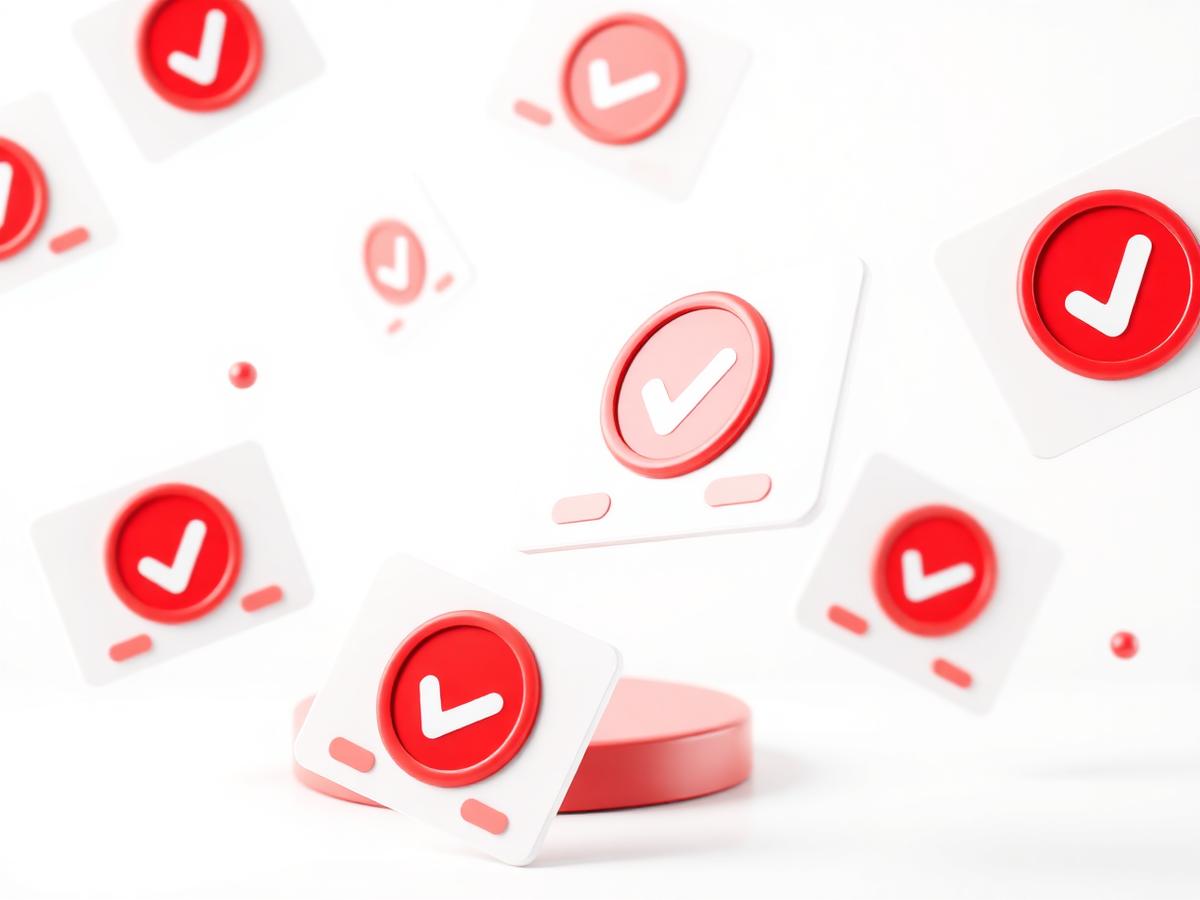 Floating verified account cards with red checkmark badges